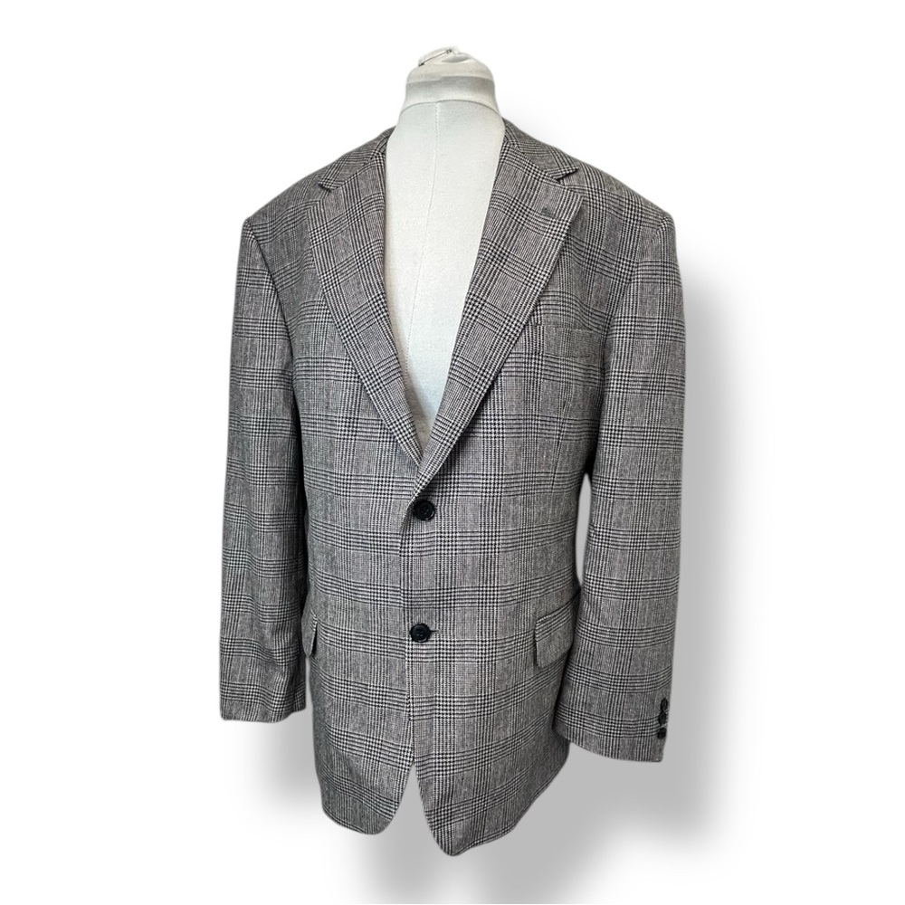 GianFranco Ruffini Mens Houndstooth Silk & Wool Woven Blend Italian Blazer, 46R
